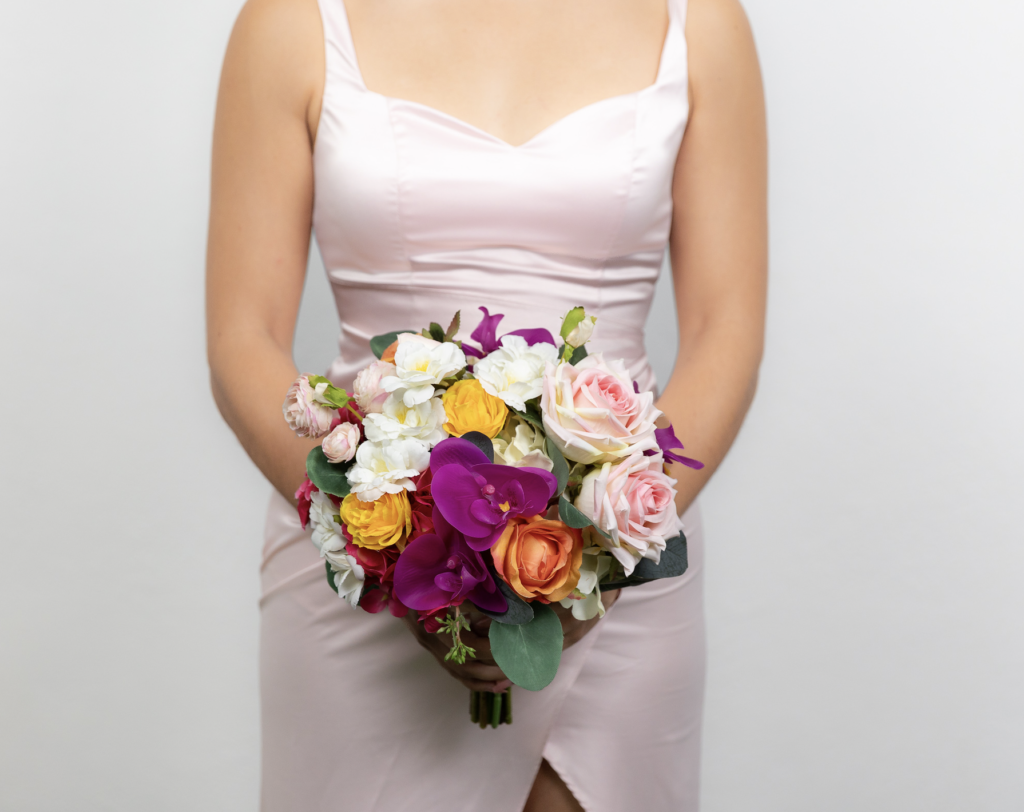 Bridesmaid bouquet colorful flowers artificial flowers Cancun florist