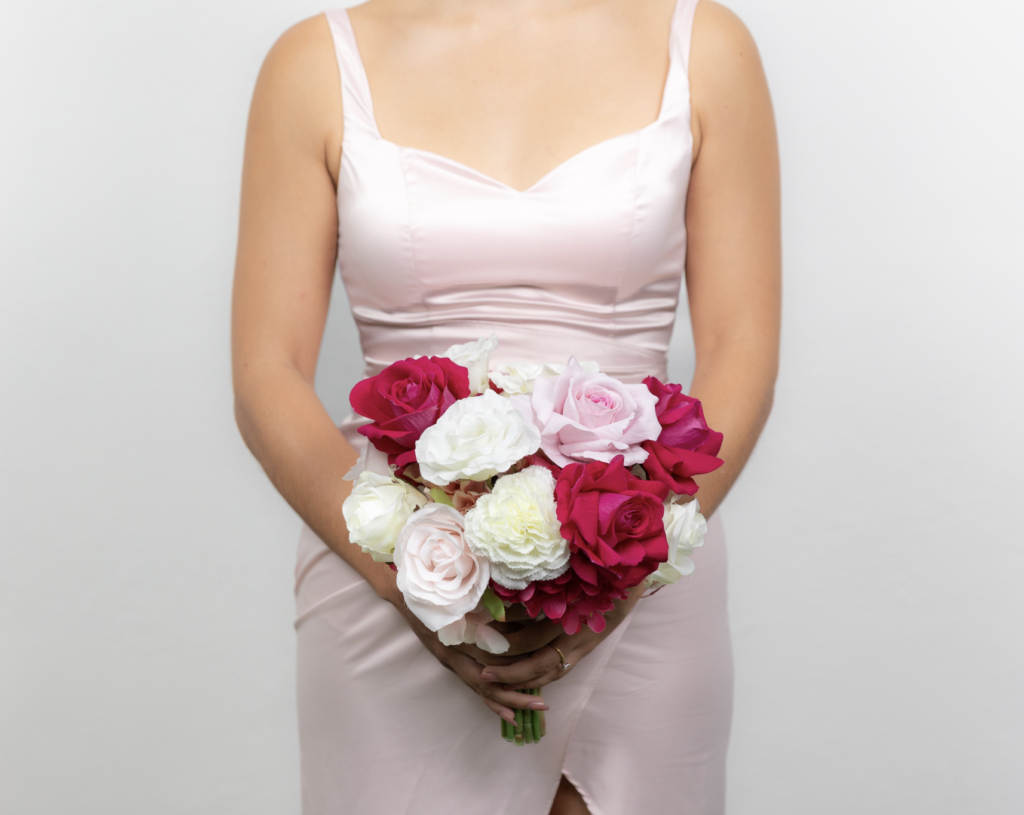 Bridesmaid bouquet hot and light pink flowers artificial flowers Cancun florist