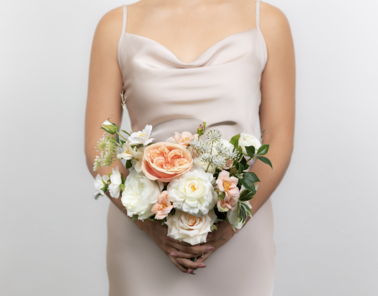 Bridesmaid bouquet peach artificial flowers Cancun florist